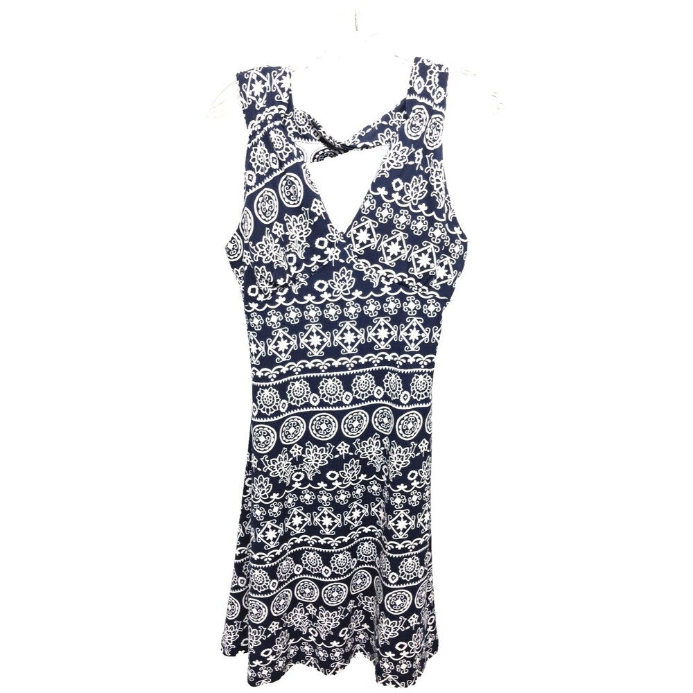 Touch Express Women's Embroidery Navy Blue &White Floral Print Tank Top Dress M